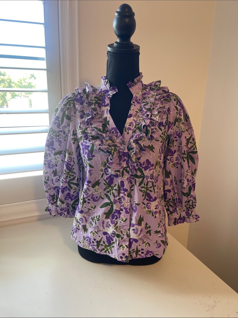 Avara  Ruffle Button-Front Top in Lavender